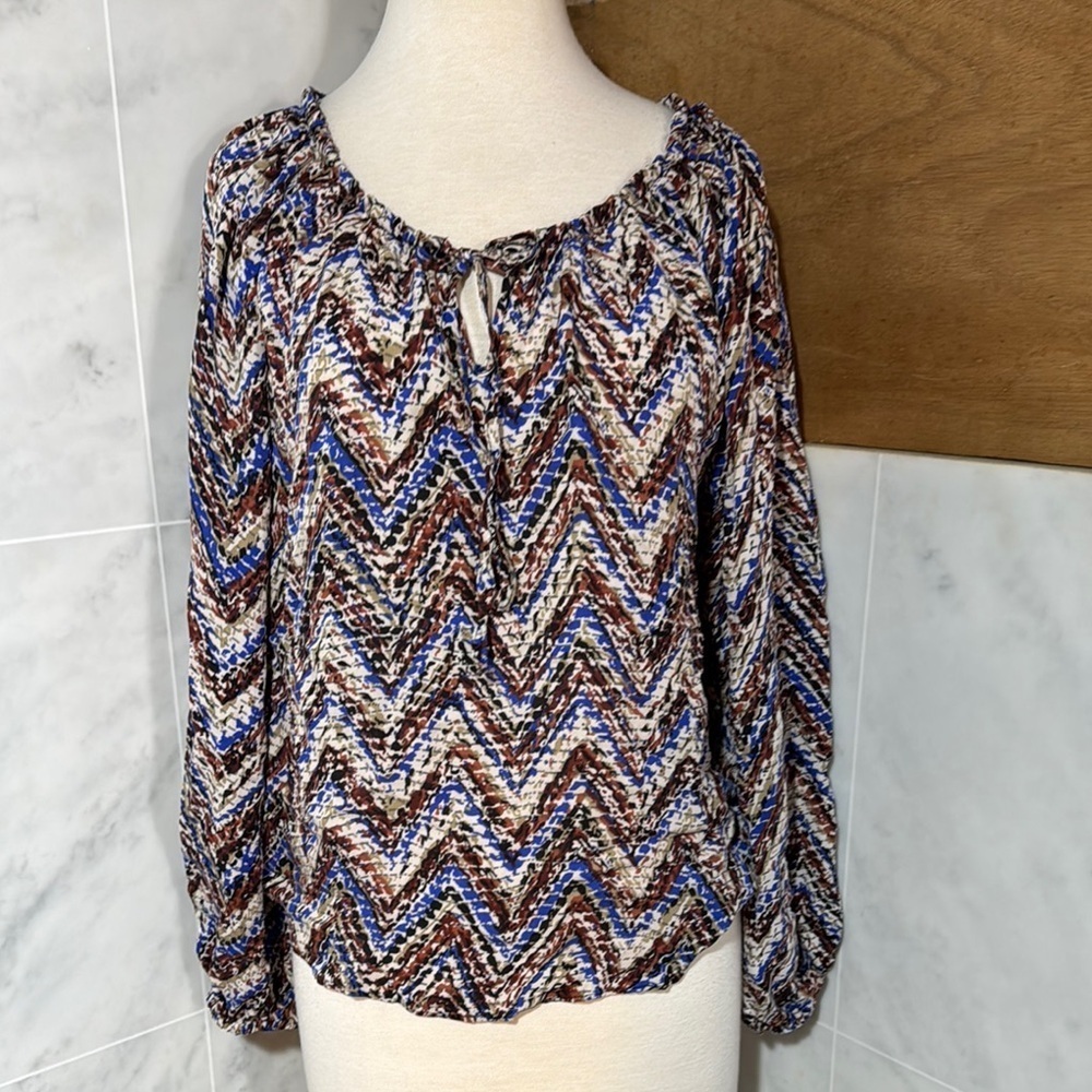Parker Silk Blue and Brown Graphic  Relaxed Blouse size S
